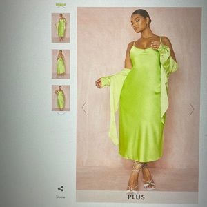 SATIN LIME TIE NECK MIDI DRESS